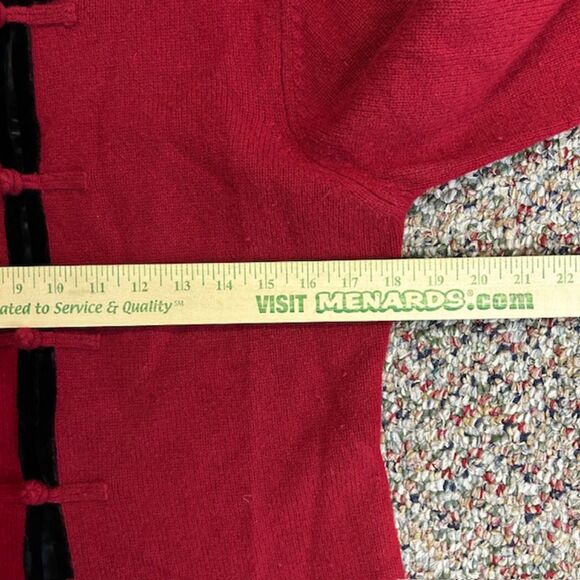 Laura Ashley Red Wool Angora Silk Black Velvet Trim LS Cardigan Sweater Size M - Picture 9 of 10